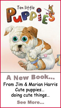 Meet some of the adorable puppies from Jim Harris’s new wiggly-eyeball book, Ten Little Puppies.  Why can’t those puppies stay out of trouble!!!